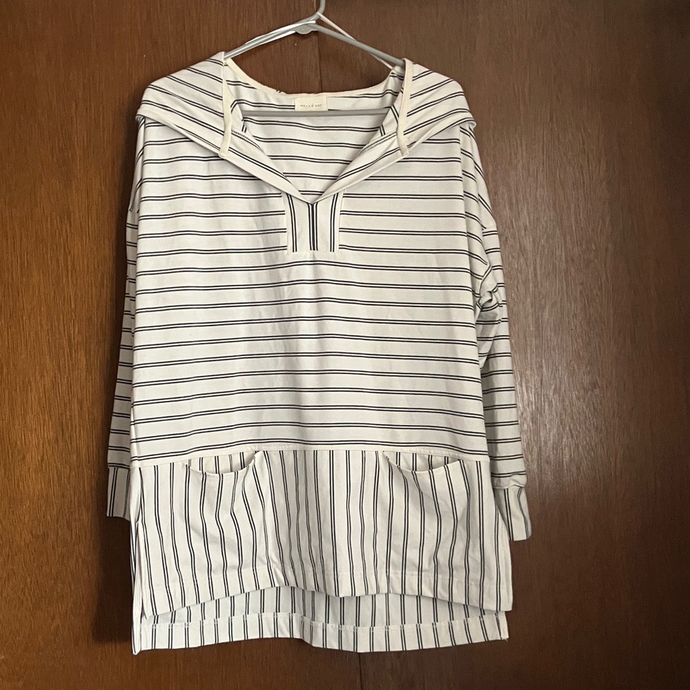 a new day White and Black Striped Tunic